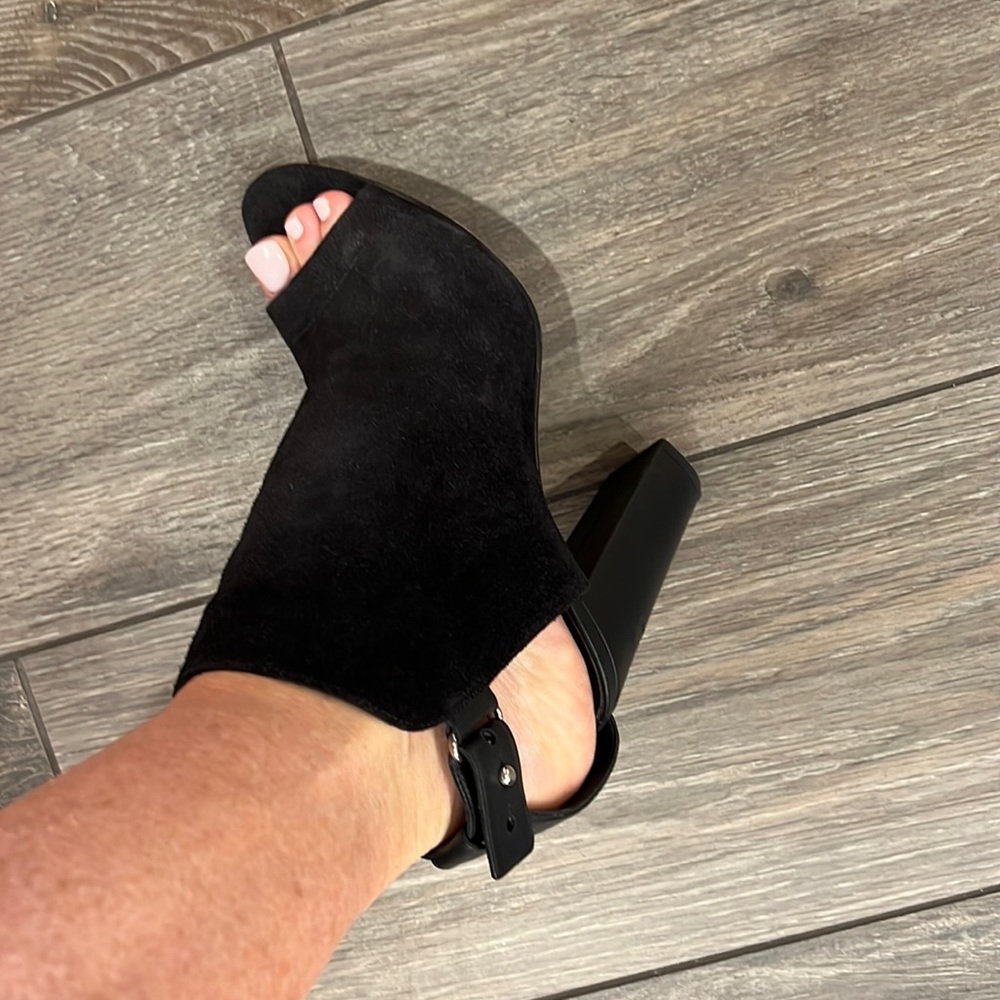 Suede peep toe heels